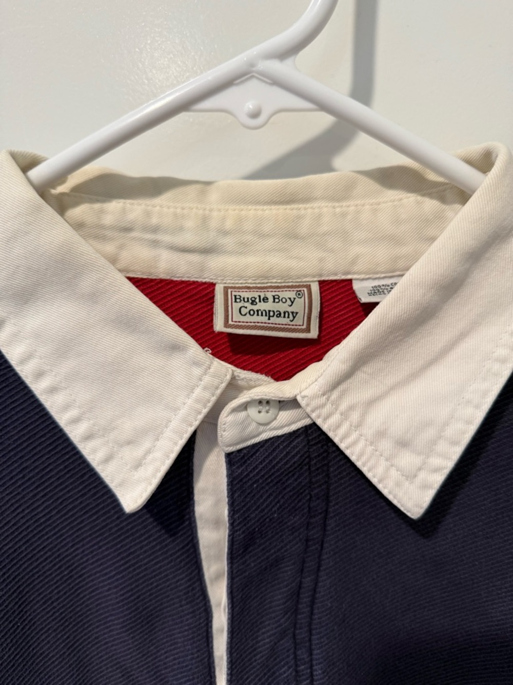 Vintage 90’s Bugle Boy Navy, Red and White Colorblock Rugby Shirt - Picture 3 of 6